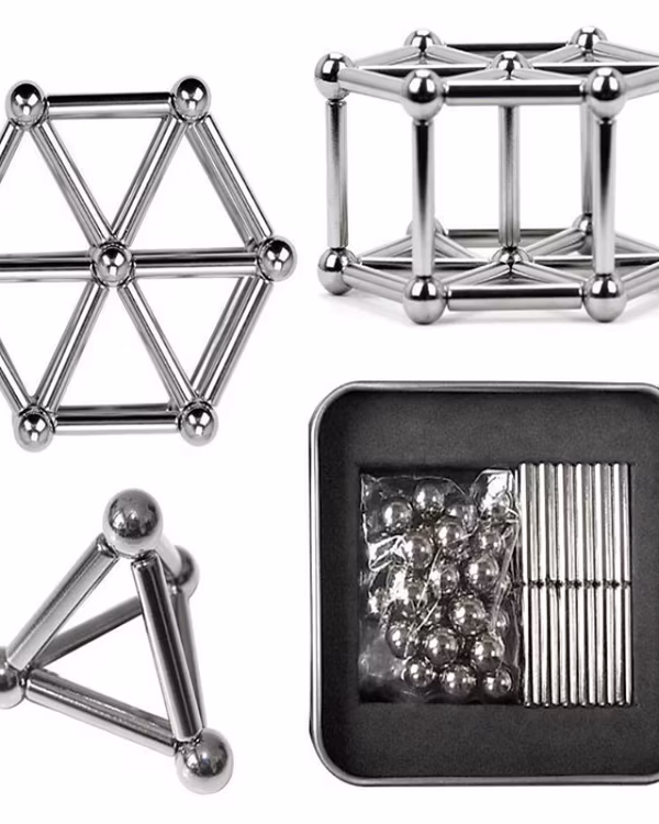 Neodymium Magnetic Building 78 Silver Medium Metal Sticks and 80 Magnetic Balls